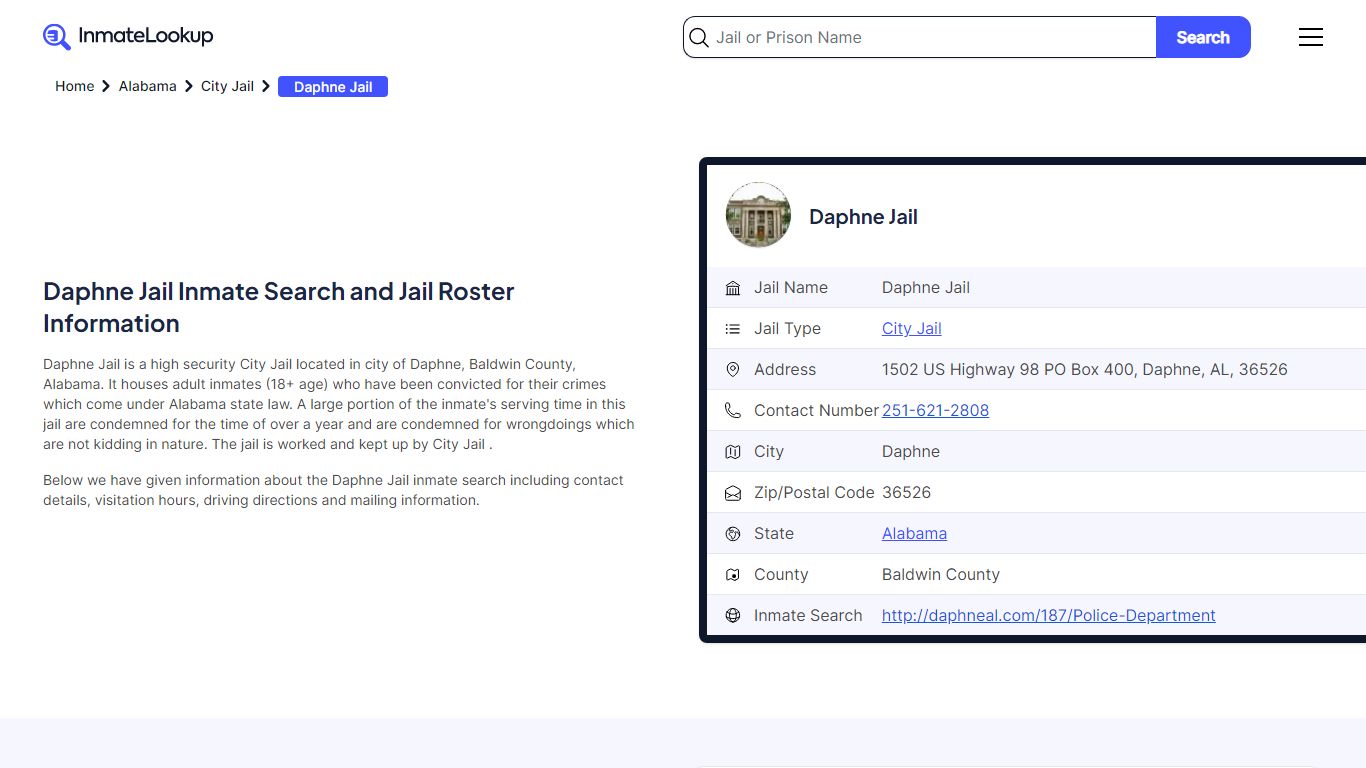 Daphne Jail Inmate Search and Jail Roster Information